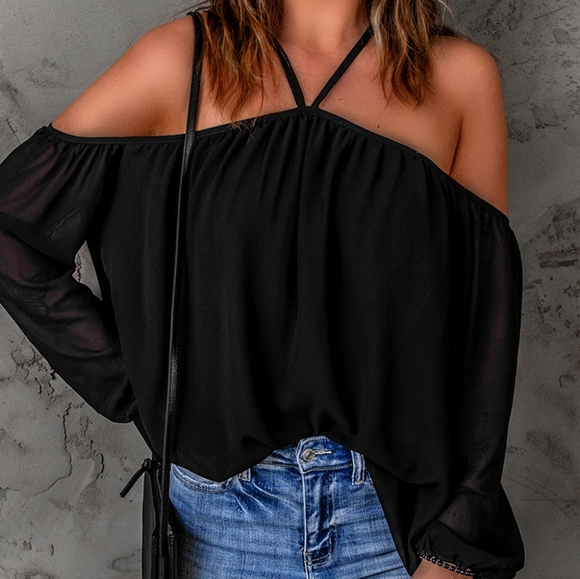Halter Neck Cold-Shoulder Blouse - Picture 3 of 4